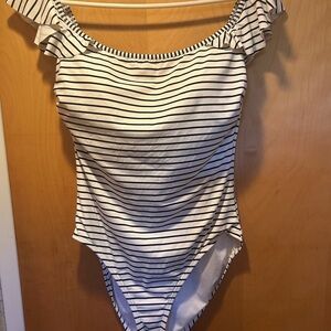 Vince Camuto Black and White Striped One Piece Swimsuit